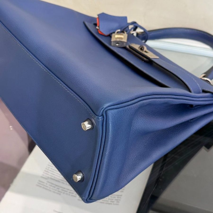 HERMES Kelly 28 - Bleu Brighton/Capucine 明藍/火焰橙銀 C-9