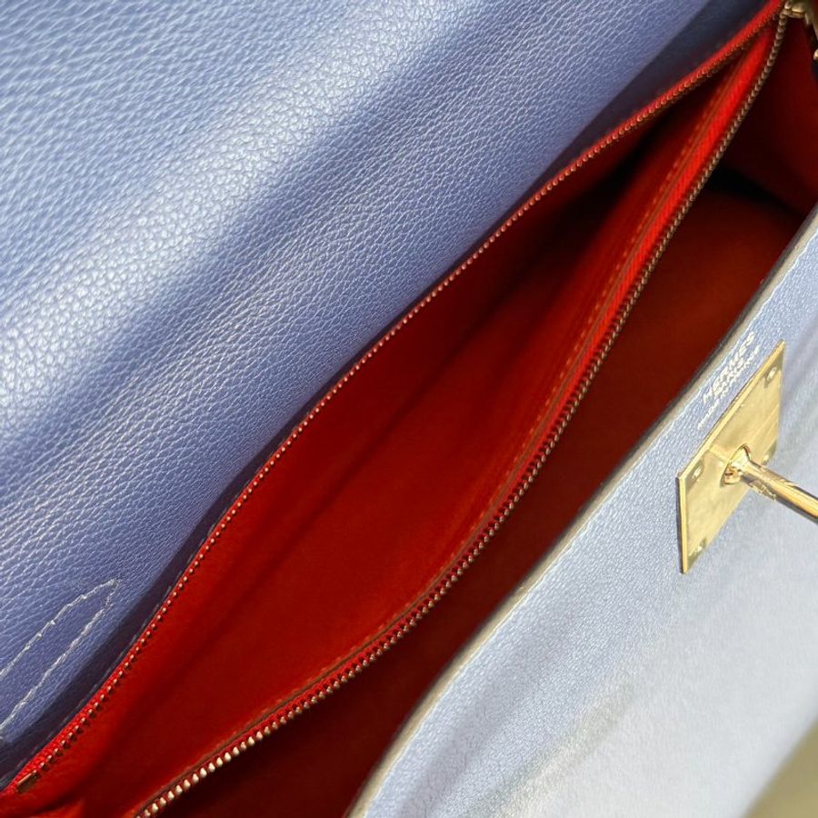 HERMES Kelly 28 - Bleu Brighton/Capucine 明藍/火焰橙銀 C-10
