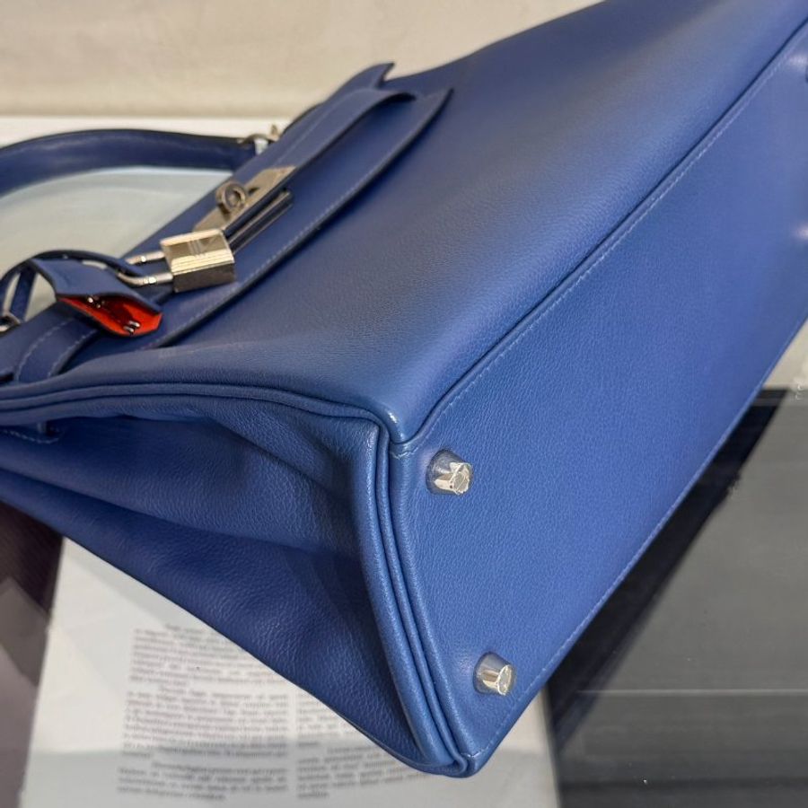 HERMES Kelly 28 - Bleu Brighton/Capucine 明藍/火焰橙銀 C-12
