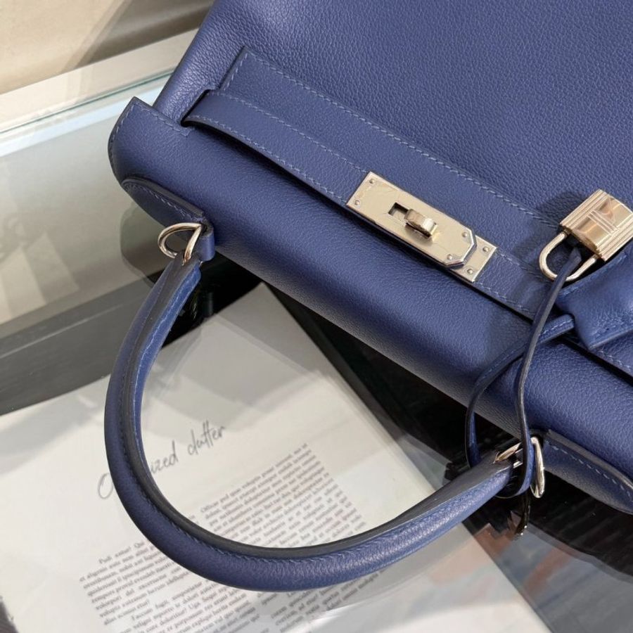 HERMES Kelly 28 - Bleu Brighton/Capucine 明藍/火焰橙銀 C-15
