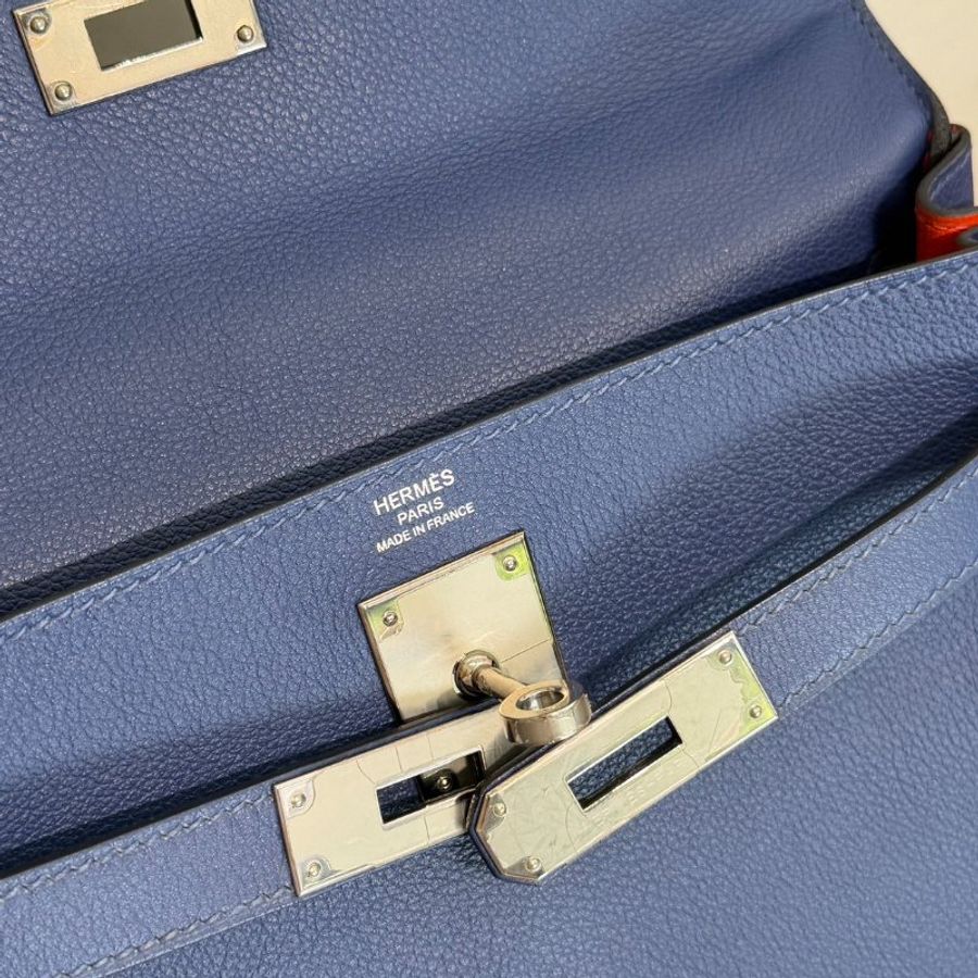 HERMES Kelly 28 - Bleu Brighton/Capucine 明藍/火焰橙銀 C-17