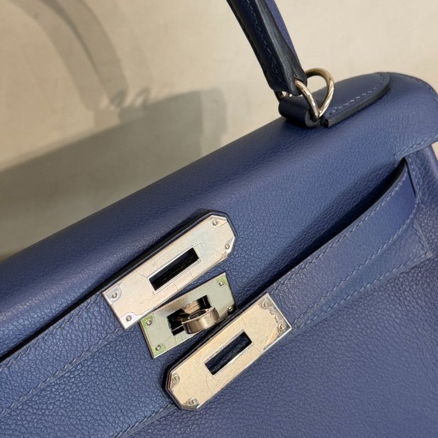 HERMES Kelly 28 - Bleu Brighton/Capucine 明藍/火焰橙銀 C-20