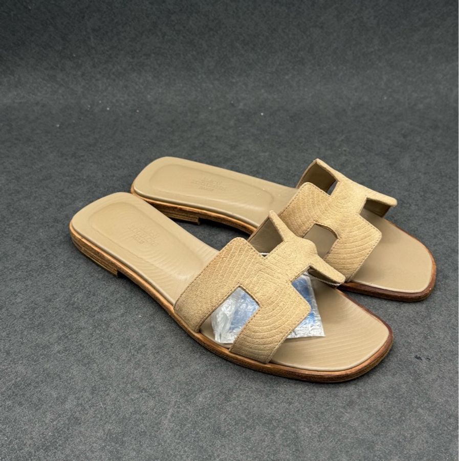 HERMES愛馬仕 Oran 小牛皮 露趾套腳 38.5碼-3