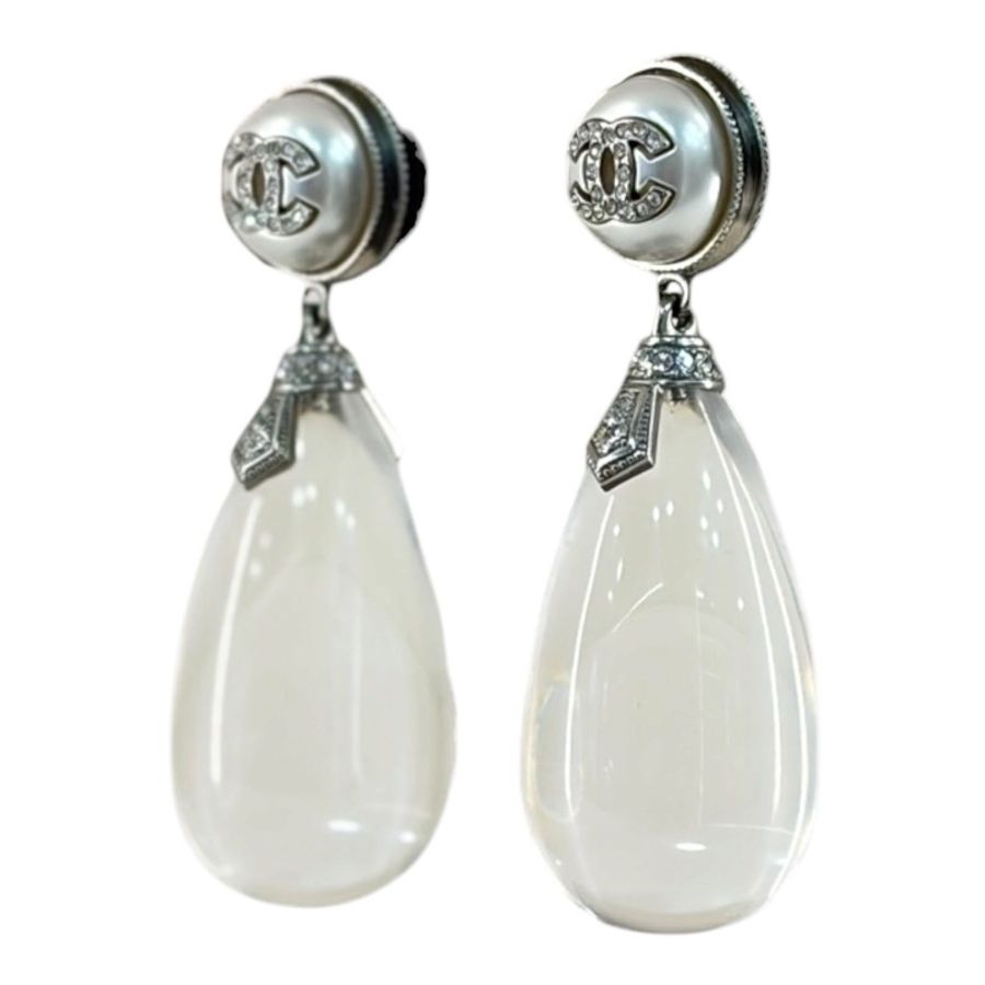 Chanel 18年春夏瀑布系列透明亚克力串珠耳夹-5