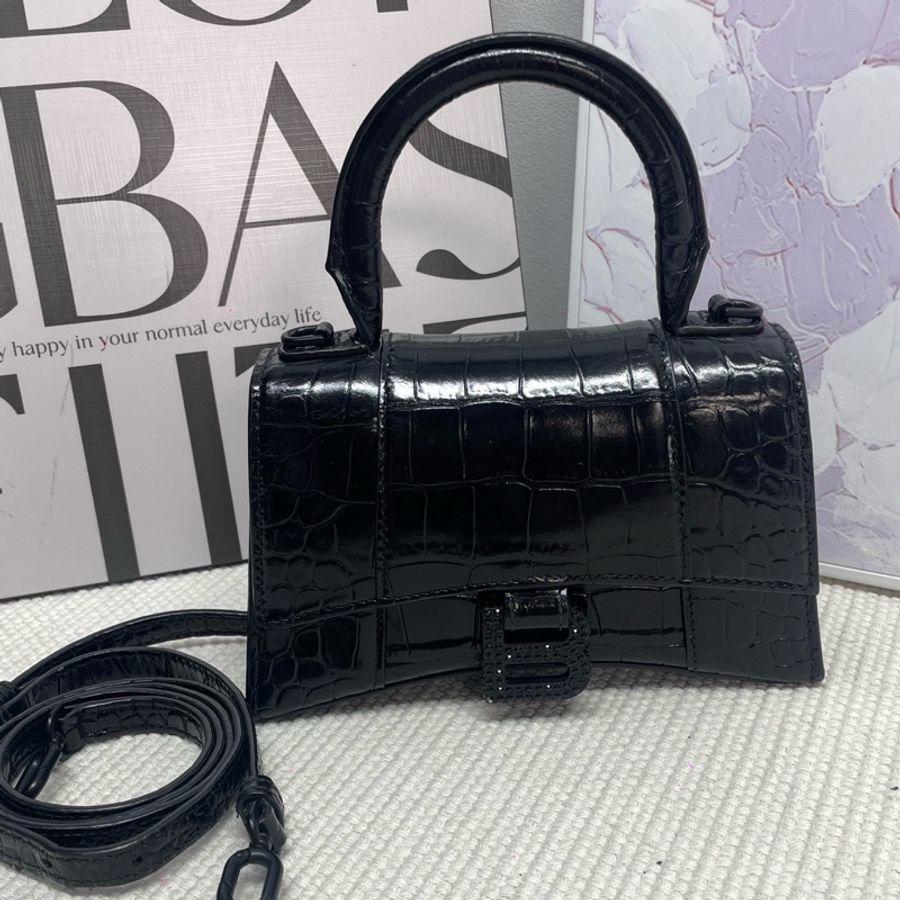 巴黎世家Balenciaga 黑色鰐魚紋牛皮hourglass沙漏包 XS號-0