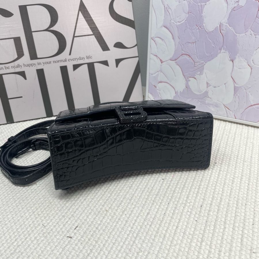 巴黎世家Balenciaga 黑色鰐魚紋牛皮hourglass沙漏包 XS號-4