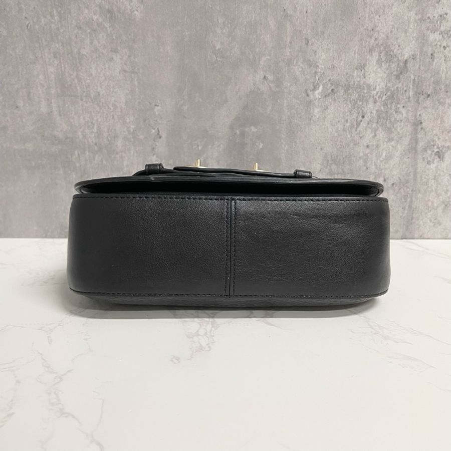 蔻馳Coach 黑色荔枝紋牛皮鏈條斜挎單肩包手提包 尺寸20x6x13cm-2