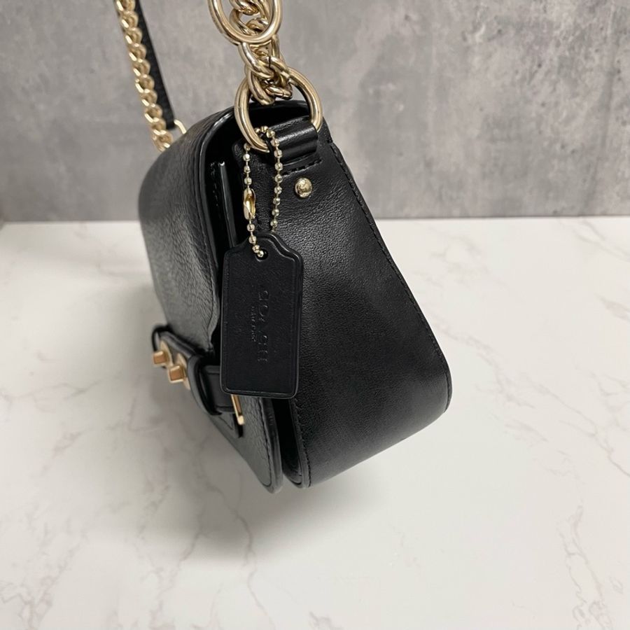 蔻馳Coach 黑色荔枝紋牛皮鏈條斜挎單肩包手提包 尺寸20x6x13cm-4