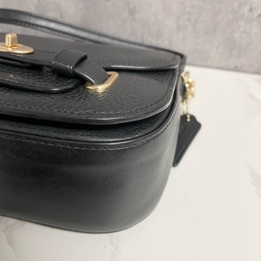 蔻馳Coach 黑色荔枝紋牛皮鏈條斜挎單肩包手提包 尺寸20x6x13cm-7