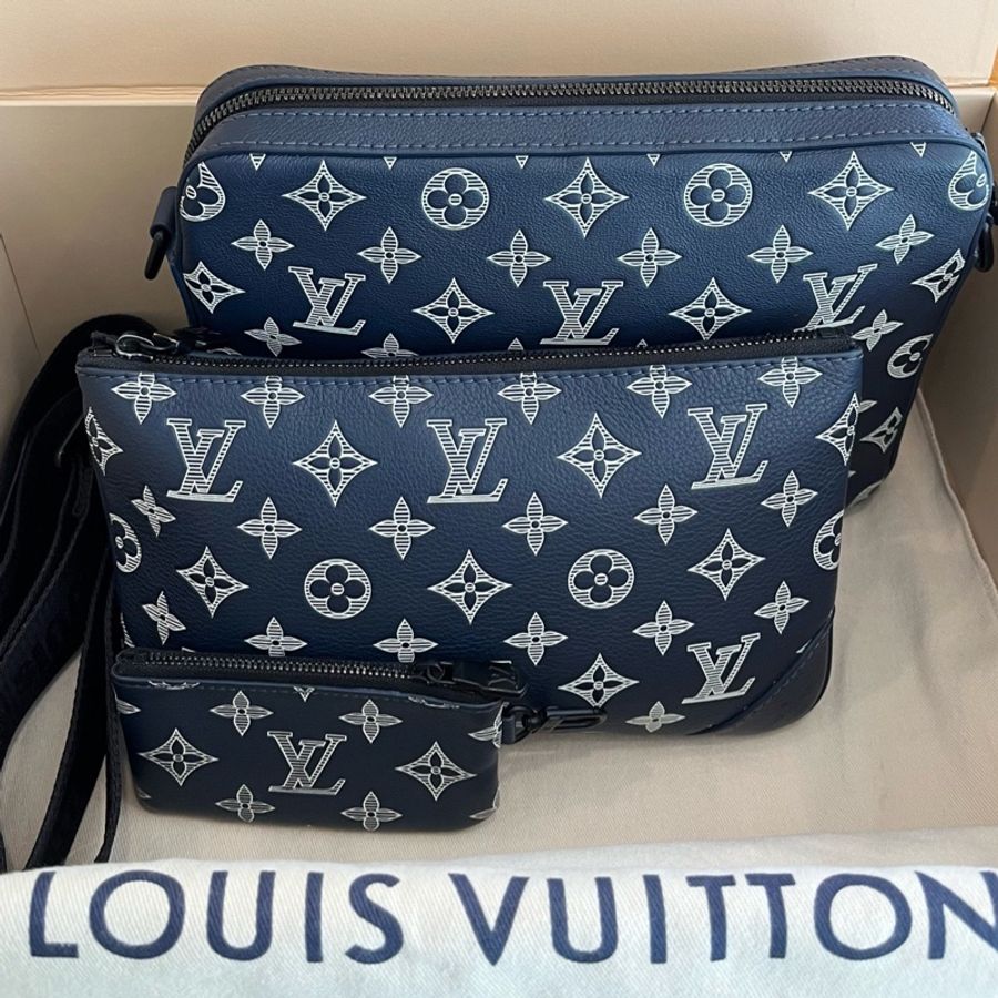 Louis Vuitton路易威登 TRIO 深海藍牛皮革三合一郵差包 尺寸:25x18.5x7cm-0