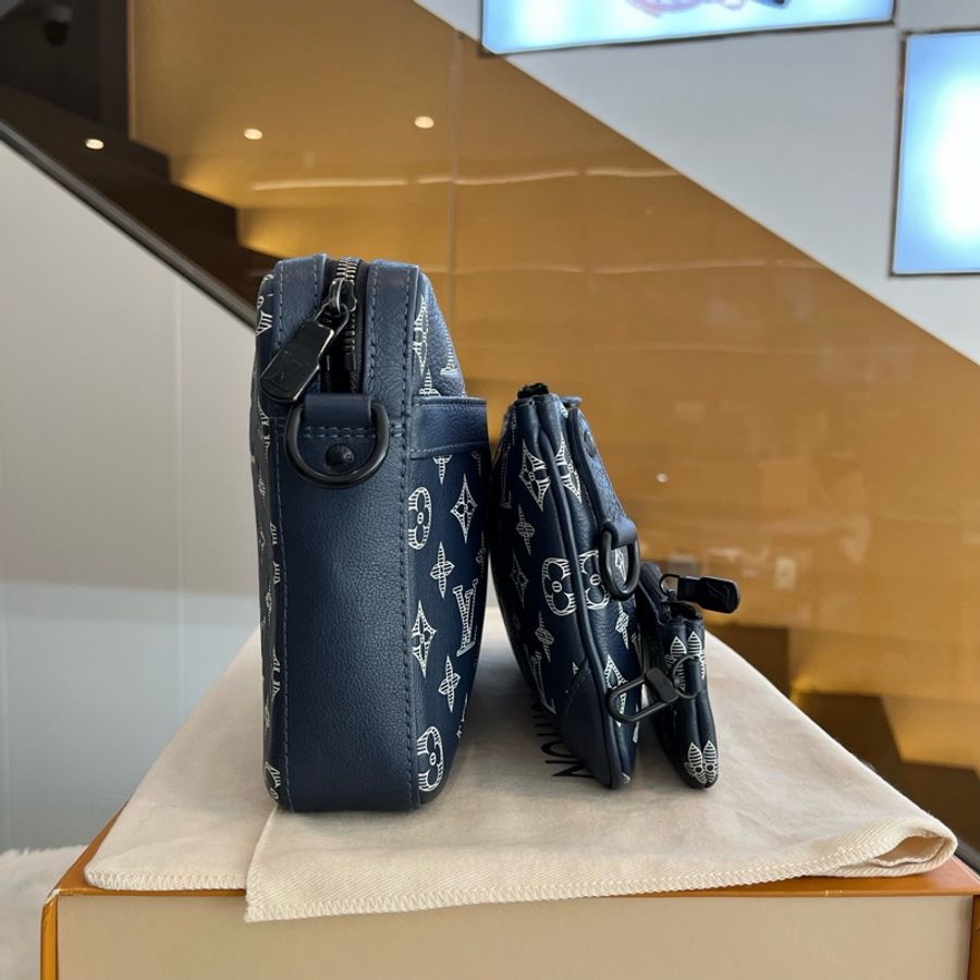 Louis Vuitton路易威登 TRIO 深海藍牛皮革三合一郵差包 尺寸:25x18.5x7cm-8