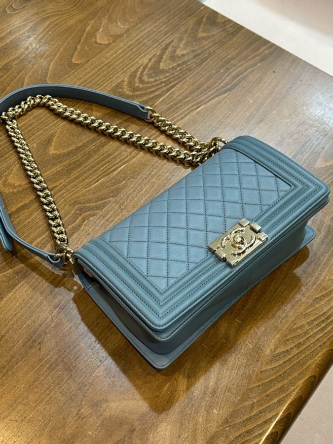 香奈兒chanel Le Boy 25 藍灰色 淡金鍊-0