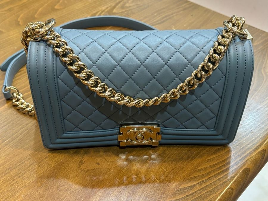 香奈兒chanel Le Boy 25 藍灰色 淡金鍊-2