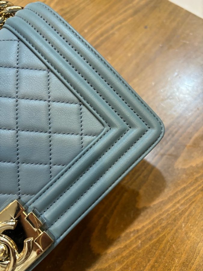香奈兒chanel Le Boy 25 藍灰色 淡金鍊-6
