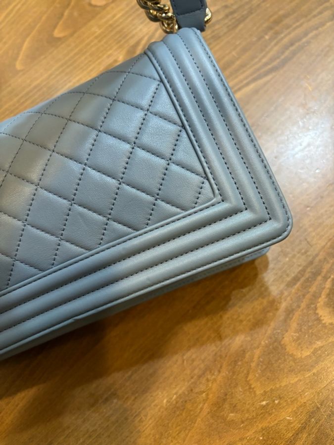香奈兒chanel Le Boy 25 藍灰色 淡金鍊-7