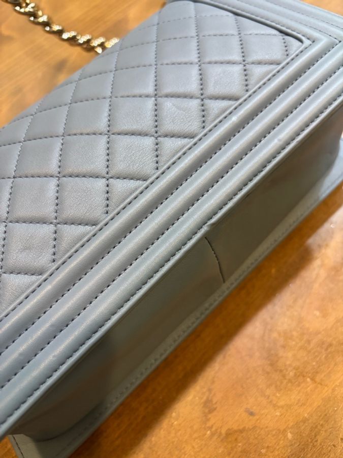 香奈兒chanel Le Boy 25 藍灰色 淡金鍊-9