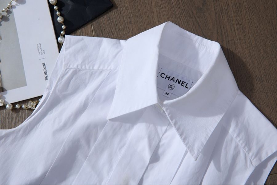 CHANEL 無袖尖領棉質襯衫-3
