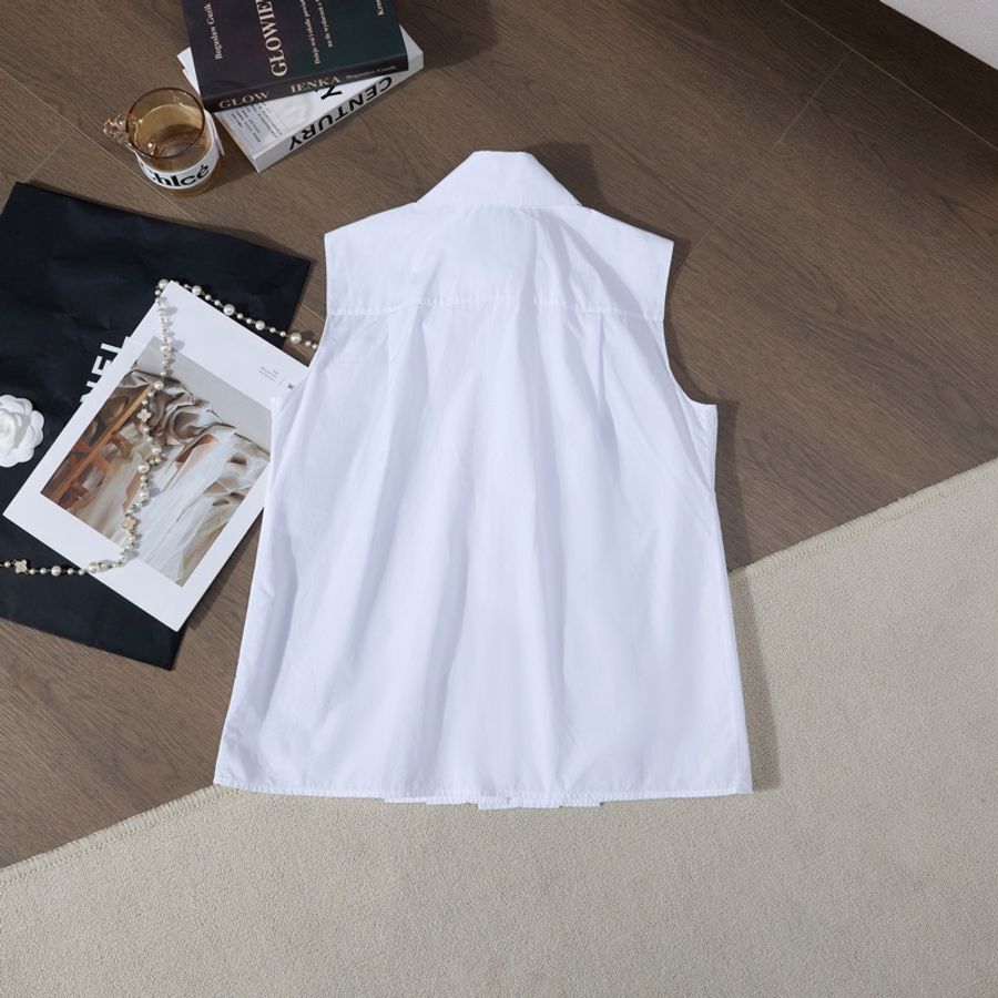 CHANEL 無袖尖領棉質襯衫-8