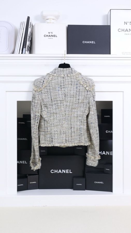 Chanel 1998年浅灰色编织上衣外套半裙套装-2