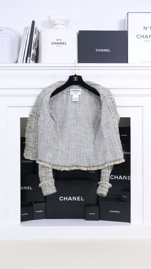 Chanel 1998年浅灰色编织上衣外套半裙套装-3