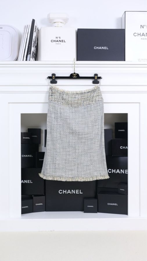Chanel 1998年浅灰色编织上衣外套半裙套装-7