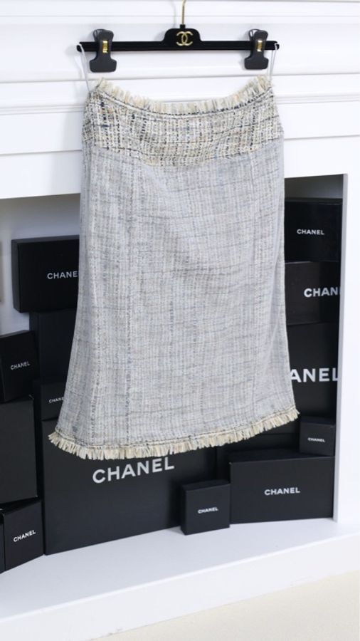 Chanel 1998年浅灰色编织上衣外套半裙套装-8