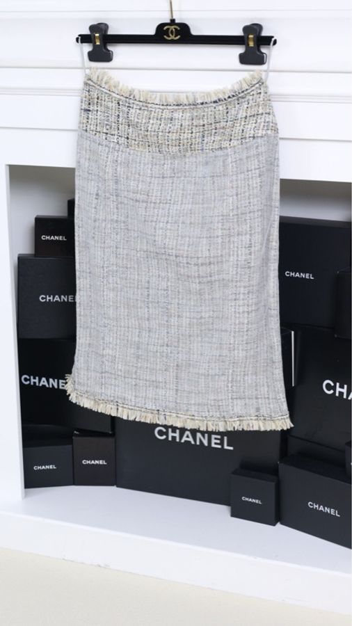 Chanel 1998年浅灰色编织上衣外套半裙套装-9