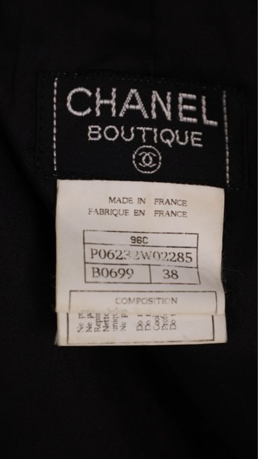 Chanel 96年蓝色粗花呢白色滚边外套半裙套装-80