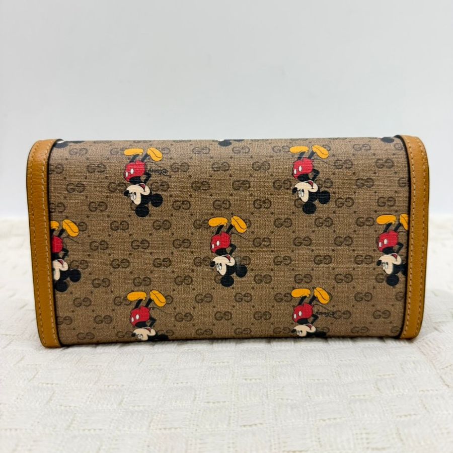 [絕版品項甜價釋出🥨]  Gucci老花棕色牛皮米老鼠長夾-5