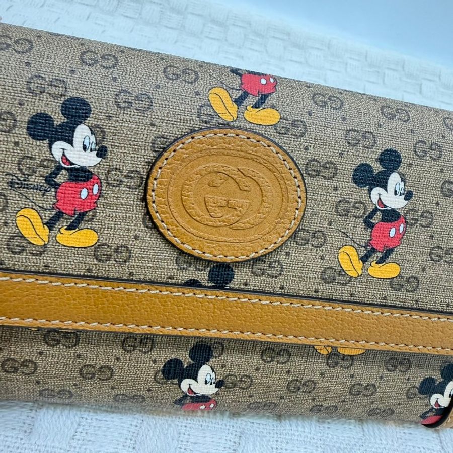 [絕版品項甜價釋出🥨]  Gucci老花棕色牛皮米老鼠長夾-8