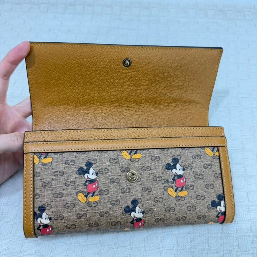 [絕版品項甜價釋出🥨]  Gucci老花棕色牛皮米老鼠長夾-17