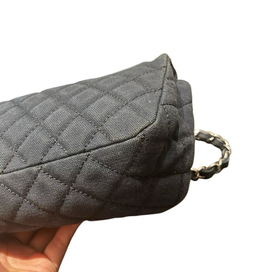 Chanel香奈兒大雙Clogo 帶字母牛仔肩背包-15
