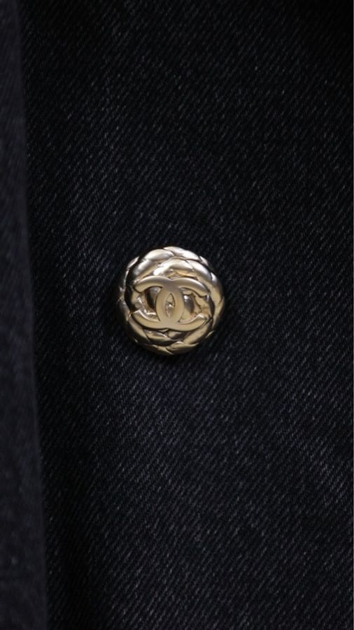 Chanel 19年雪地系列皮革丹宁牛仔拼接双排扣大衣-7