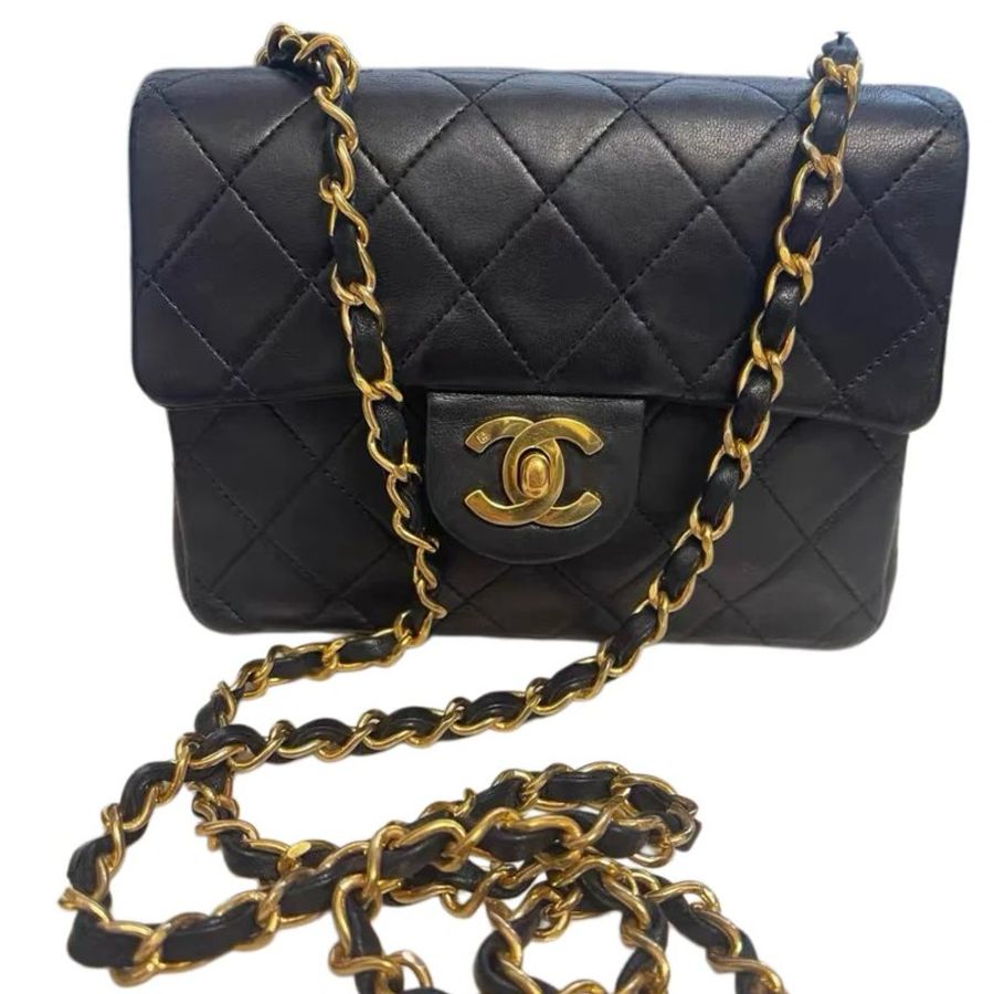 Chanel香奈兒黑金方胖子雙C扣鏈條包-0