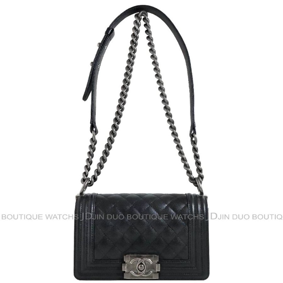 金鐸精品~ 2549 CHANEL香奈兒A67085 BOY CHANEL黑色小牛皮荔枝紋小型側肩背包-0