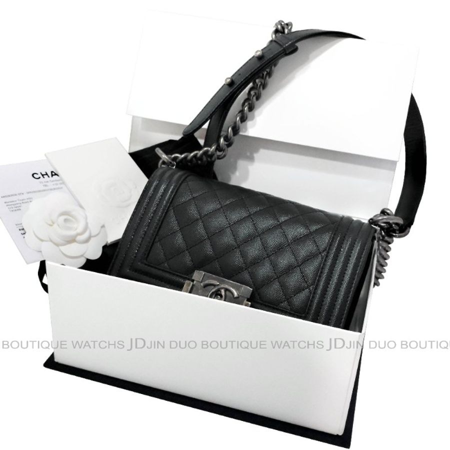 金鐸精品~ 2549 CHANEL香奈兒A67085 BOY CHANEL黑色小牛皮荔枝紋小型側肩背包-7