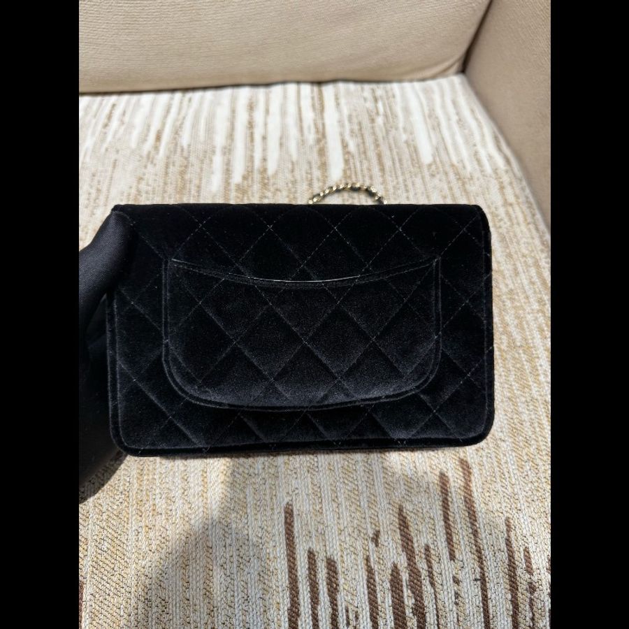 晶片款Chanel/香奈兒 25A 黑金絲絨滿鑽金球woc 鏈條可調鑲鑽小球-2