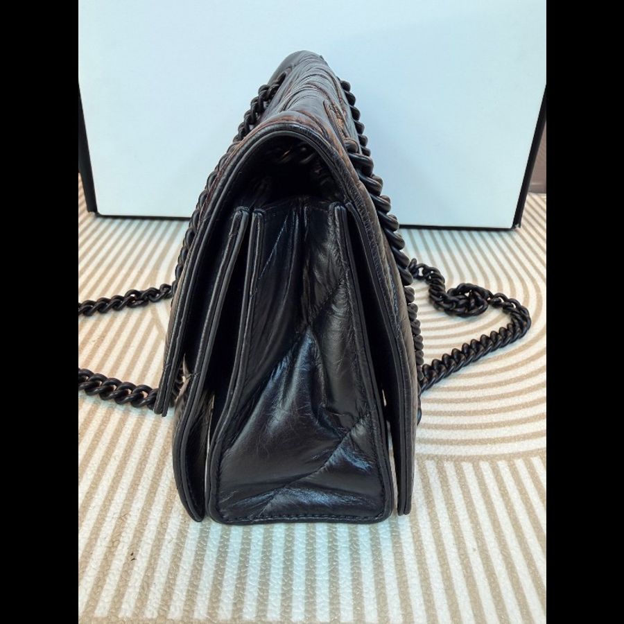 Balenciaga巴黎世家小号沙漏包黑色鏈條包 啞光黑扣經典皺褶軟皮-7