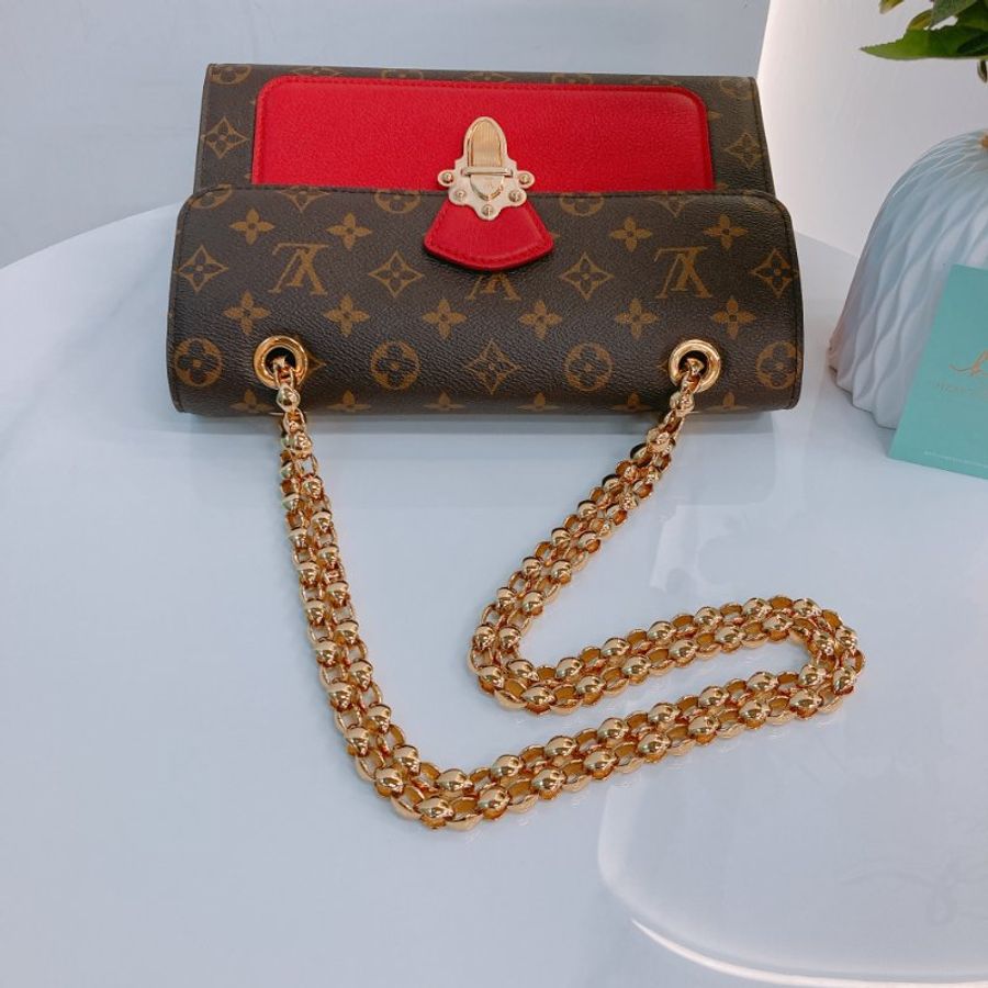 MS0790 Louis Vuitton 路易威登 經典鏈條單肩包 紅色老花 Cherry Victoire Bag 25cm Canvas Monogram x GHW-12