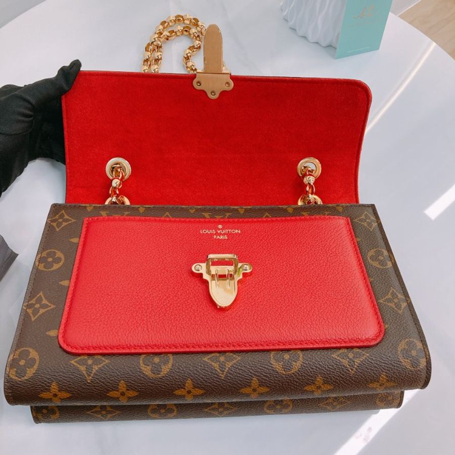 MS0790 Louis Vuitton 路易威登 經典鏈條單肩包 紅色老花 Cherry Victoire Bag 25cm Canvas Monogram x GHW-19