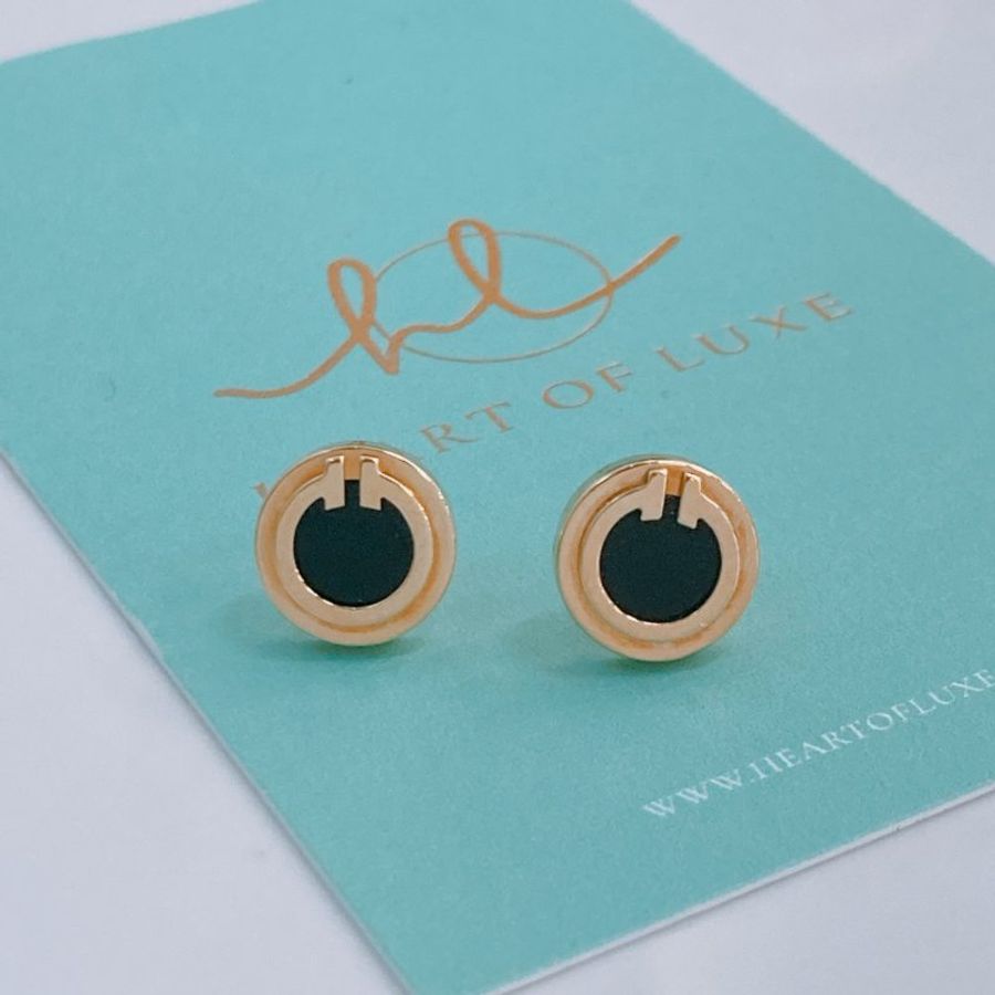 MS0791 Tiffany & Co 蒂芙尼經典耳釘 黑金色 18K Onyx Circle Earrings Black x GHW-8