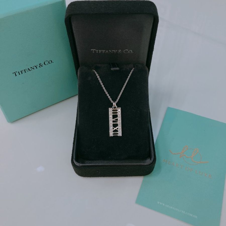MS0791 Tiffany & Co 蒂芙尼 條型鑽石項鍊 銀色 Atlas 18K Necklace 18 Diamonds x PHW-1