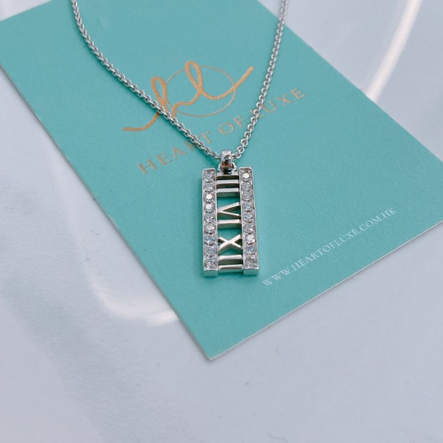 MS0791 Tiffany & Co 蒂芙尼 條型鑽石項鍊 銀色 Atlas 18K Necklace 18 Diamonds x PHW-2