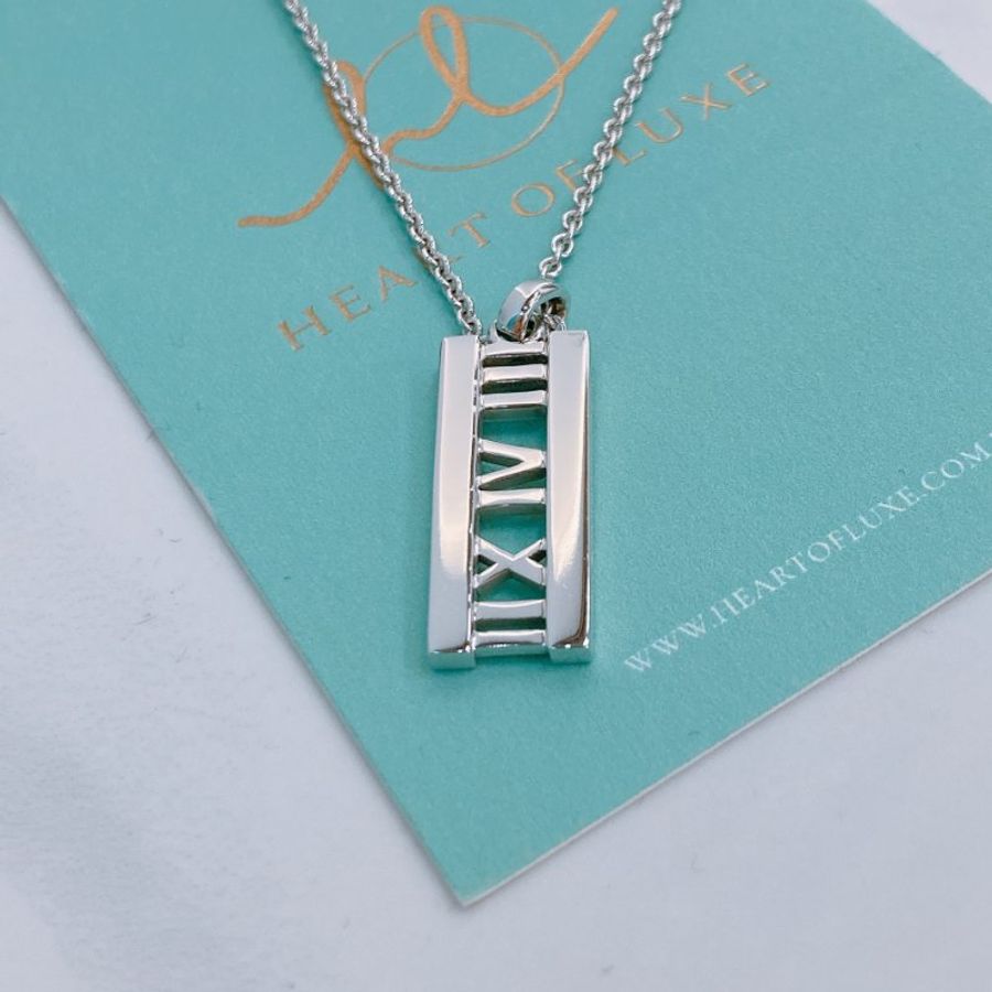 MS0791 Tiffany & Co 蒂芙尼 條型鑽石項鍊 銀色 Atlas 18K Necklace 18 Diamonds x PHW-4