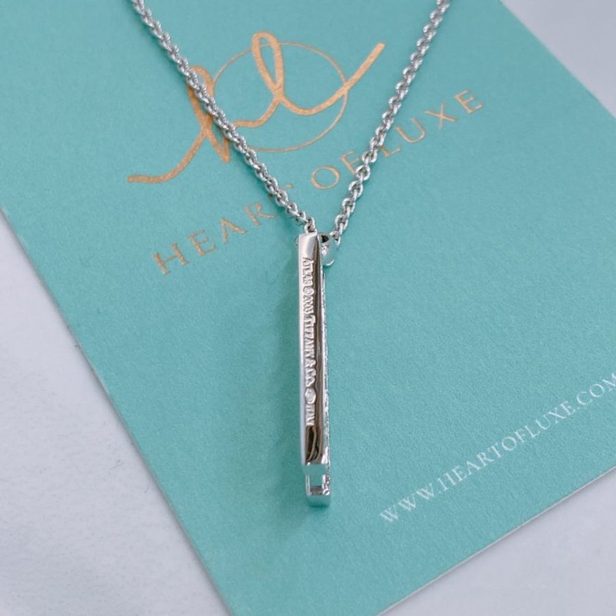 MS0791 Tiffany & Co 蒂芙尼 條型鑽石項鍊 銀色 Atlas 18K Necklace 18 Diamonds x PHW-6
