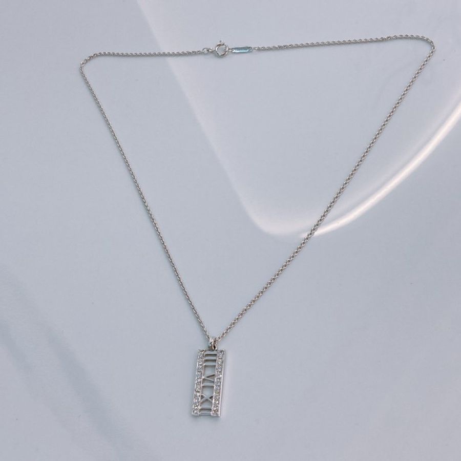 MS0791 Tiffany & Co 蒂芙尼 條型鑽石項鍊 銀色 Atlas 18K Necklace 18 Diamonds x PHW-8