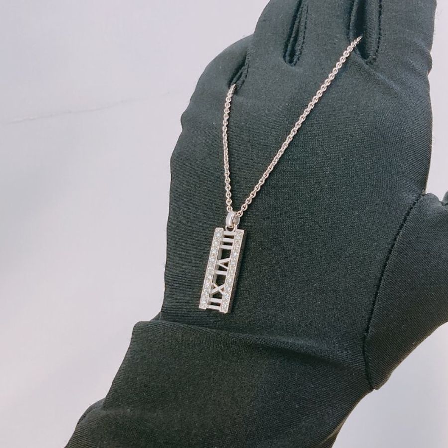 MS0791 Tiffany & Co 蒂芙尼 條型鑽石項鍊 銀色 Atlas 18K Necklace 18 Diamonds x PHW-11
