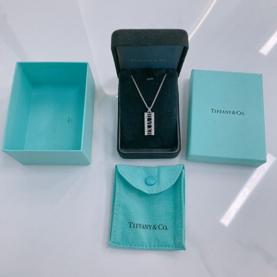 MS0791 Tiffany & Co 蒂芙尼 條型鑽石項鍊 銀色 Atlas 18K Necklace 18 Diamonds x PHW-12