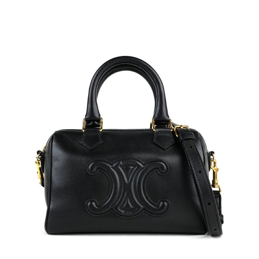 🖤 鑒定師的收藏 🖤 CELINE 賽琳 皮革浮雕凱旋門波士頓包 手提 肩背 兩用包 CELINE Cuir Triomphe Small Boston Bag in Black Calfskin-0
