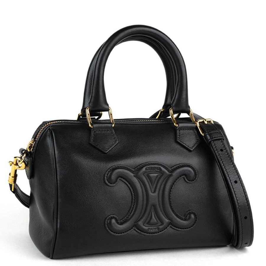 🖤 鑒定師的收藏 🖤 CELINE 賽琳 皮革浮雕凱旋門波士頓包 手提 肩背 兩用包 CELINE Cuir Triomphe Small Boston Bag in Black Calfskin-6